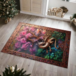 Fantasy Inspired Dragon Rug, Dark Academia Decor, Fairycore Decor, Magical Dragon Rug, Aesthetic Rug For Game Room