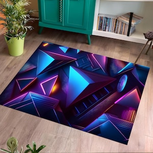 Gaming Room Rug, Gamer Rug, Neon Art Decor, Geometric Rug, Neon Colorful Rug, Play Room Rug, E-Sport Rug, Area Rug, Gaming Gifts