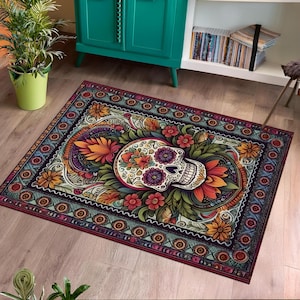 Floral Skull Rug, Skull In Floral Rug, Round Rug, Dark Floral Decor, Gothic Rug, Witchy Room Decor, Halloween Rug, Halloween Gift Decor