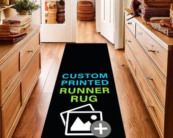 Custom Runner Rug with Logo or Image – Personalized Carpet for Hallway, Corridor, Entryway or Business | Add Your Own Design or Branding