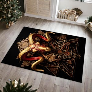 Devil Goat Rug, Red Baphomet Rug, Satan Rug,3D Look Devil Rug, Religion Rug, Pagan Rug, Gothic Rug, Gift For Him Her, Goth Rug