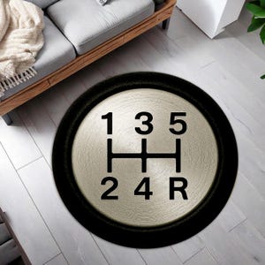 Manual Gear Shift Round Rug – Unique Car Interior Inspired Decor, Gift for Car Lovers, Racing Room Accent Mat