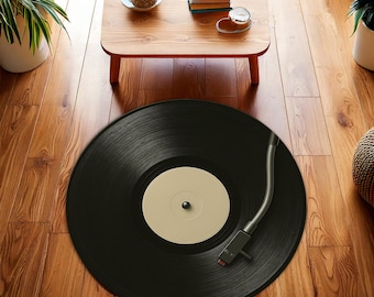 Vinyl Record Round Rug – Music Lover Gift, Retro Turntable Decor, Unique DJ Studio and Living Room Accent