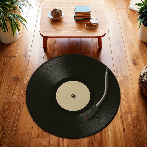 Vinyl Record Round Rug – Music Lover Gift, Retro Turntable Decor, Unique DJ Studio and Living Room Accent