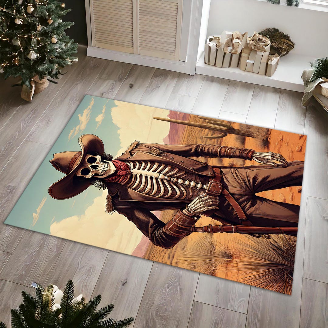 Retro Southwest Skeleton Cowboy Rug,western Rug, Cowboy Rug, Fanstatic ...