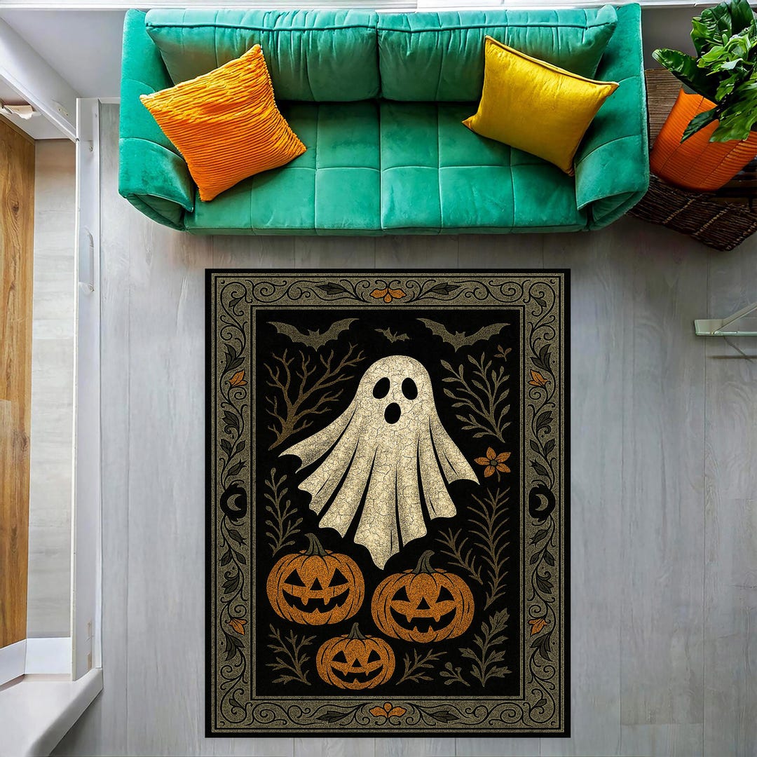 Cute Ghost Halloween Rug – Jack O’ Lantern Pumpkin Carpet, Spooky Ghost ...