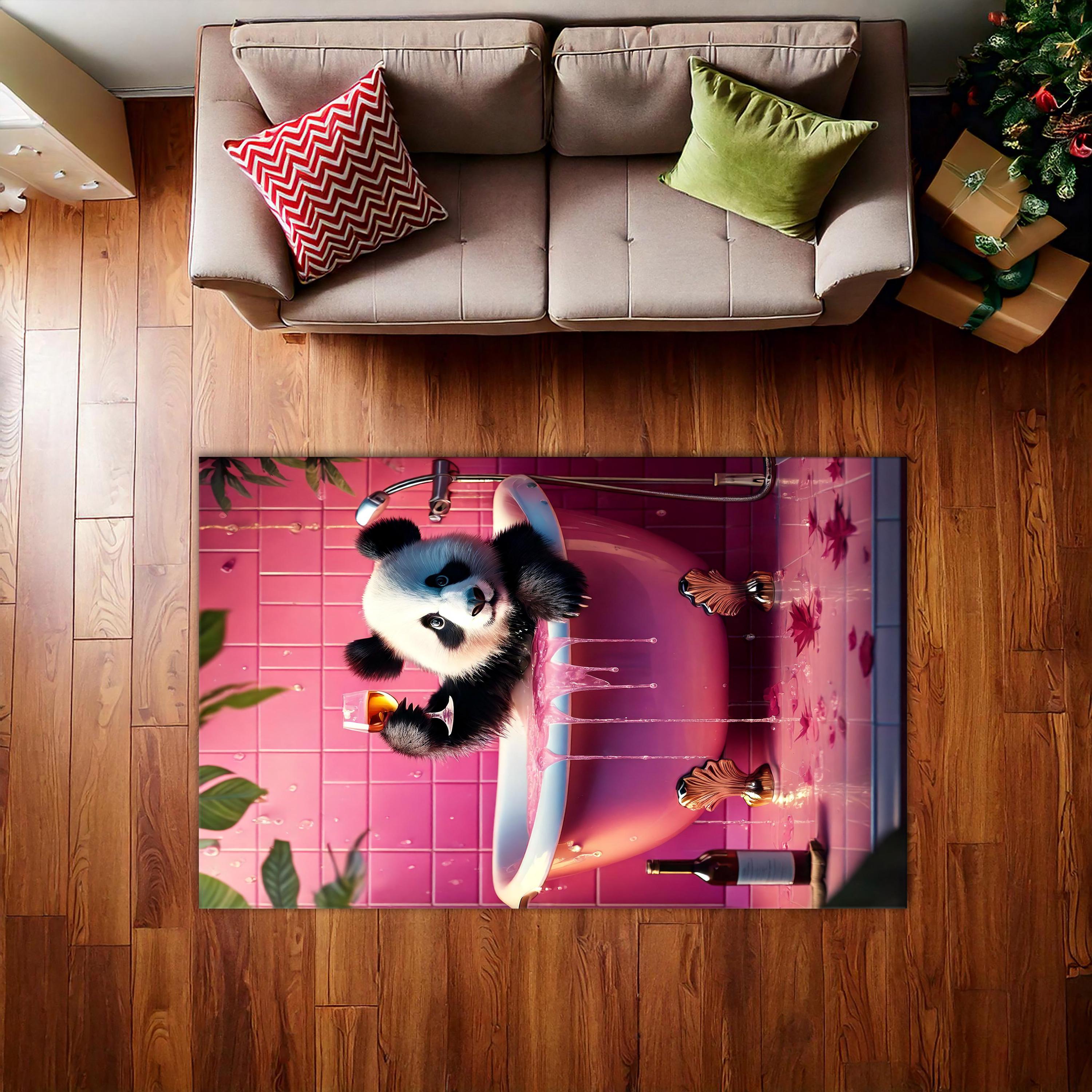 Smiling Panda in Bat Bath Rug, Cute Pink Rug, Panda Rug, Funny Rug ...