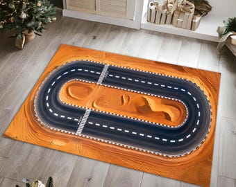 Racetrack Rug, Start Finish Rug, Traffic Rug, 3D Race Track, Car Play Mat, Kids Room Mat, Road Rug, Track Rug, Kids Room Rug,