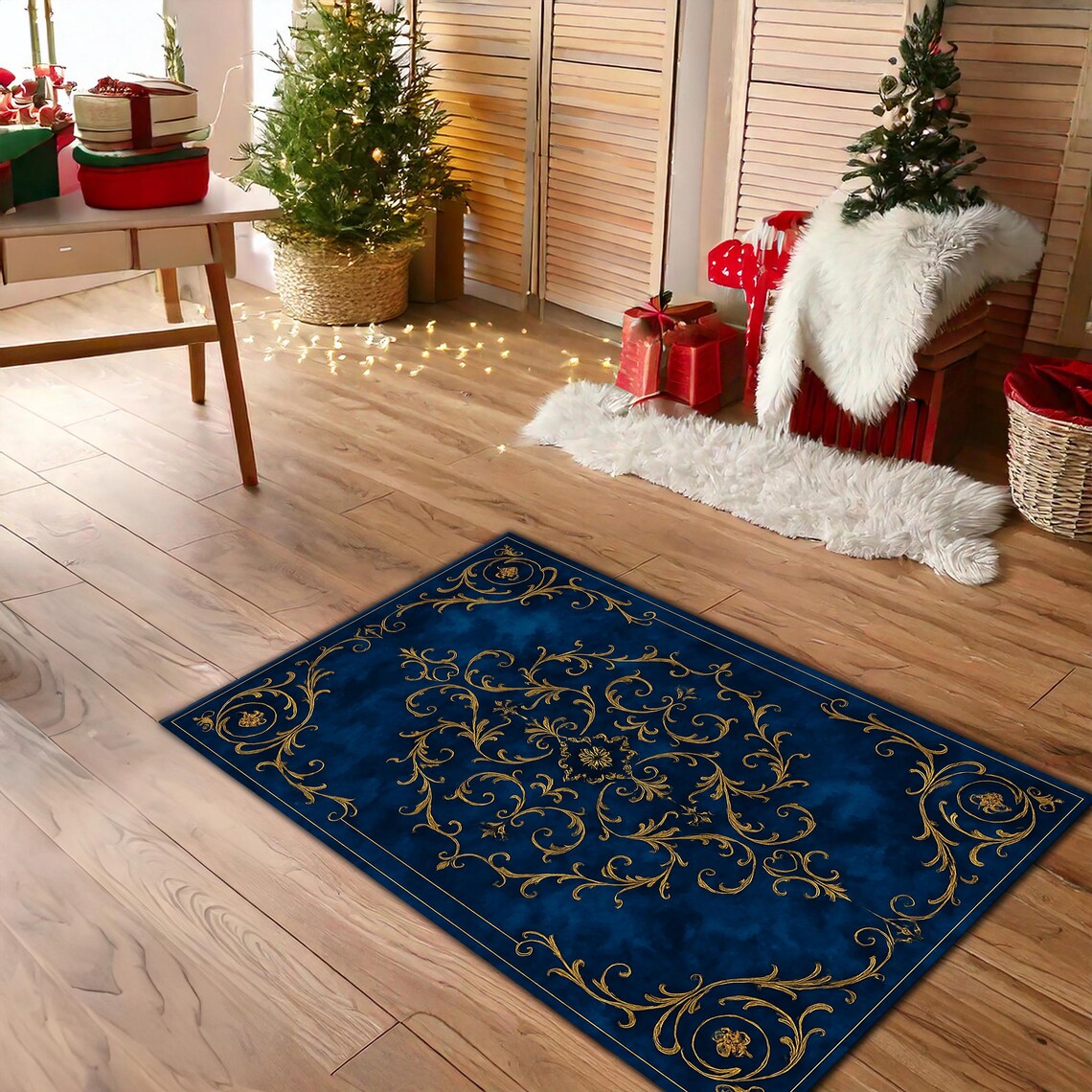 Sapphire Royal Baroque Rug – Blue and Gold Ornate Carpet With Classic ...