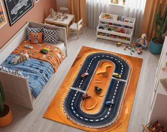 Racetrack Rug, Start Finish Rug, Traffic Rug, 3D Race Track, Car Play Mat, Kids Room Mat, Road Rug, Track Rug, Kids Room Rug,