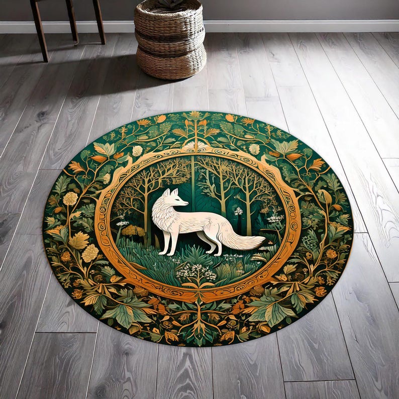 Wolf Rug Drawing Wolf Woodland Round Rug, Wolf Folklore Decor, Dark Cottagecore Rug ...