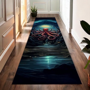Tapis de passage gothique pieuvre, tapis rustique pieuvre, tapis pieuvre sauvage, tapis pieuvre coloré, tapis pieuvre, tapis effrayant, tapis rustique