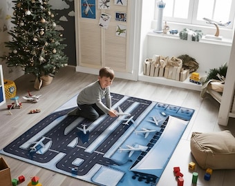 Runway Play Rug, Airport Decor Rug, Plane Rug, Apron Rug, Kids Room Rug, Boys Room Decor, Playing Mat, Birthday Gift, Popular Rug,