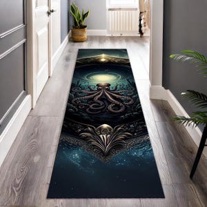 Tapis de passage gothique pieuvre, tapis rustique pieuvre, tapis pieuvre sauvage, tapis pieuvre coloré, tapis pieuvre, tapis effrayant, tapis rustique