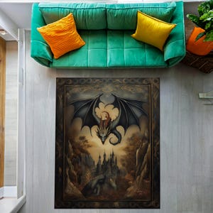 Fantasy Inspired Area Rug, Gothic Dragon Rug, Fairycore Decor, Dark Academia Rug, Magical Dragon, Aesthetic, Maximalist Rug For Living Room