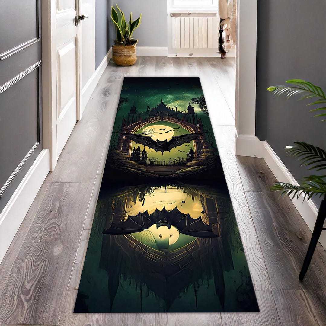 Bat Goth Rug for Witch Room, Moon Rug, Gothic Bat Rug, Eclectic Decor ...