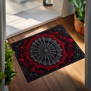 Spider Web Rug for Gothic Room Decor, Dark Academia Raven in Flowers ...