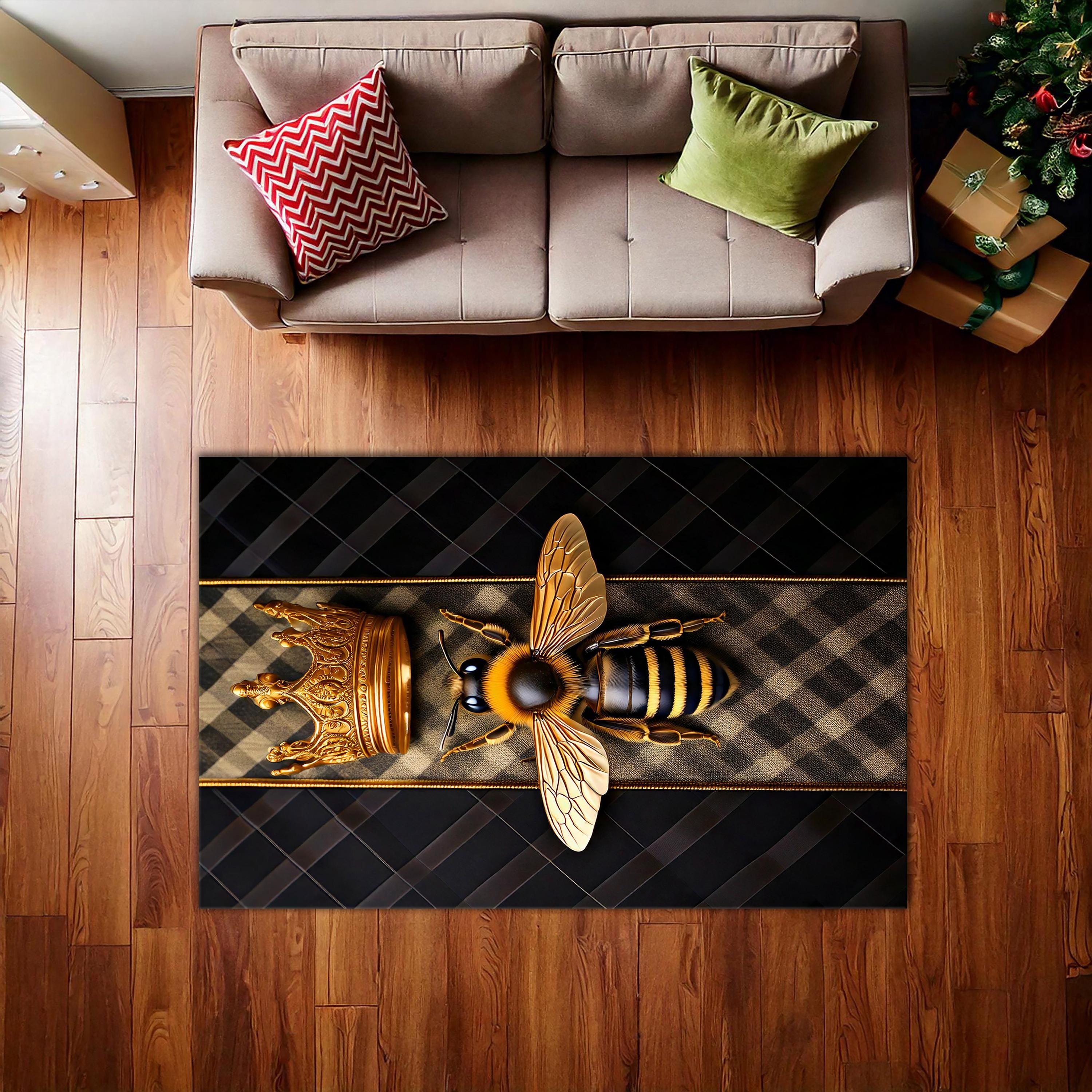 Bee Area Rug, Black Gold Honeycomb, Crown Floor Art, Luxury Bee Rug - Etsy