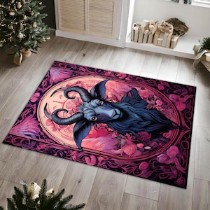 Devil Goat Rug, Red Baphomet Rug, Satan Rug,3D Look Devil Rug, Religion Rug, Pagan Rug, Gothic Rug, Gift For Him Her, Goth Rug