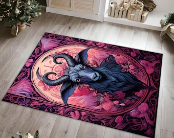 Devil Goat Rug, Red Baphomet Rug, Satan Rug,3D Look Devil Rug, Religion Rug, Pagan Rug, Gothic Rug, Gift For Him Her, Goth Rug