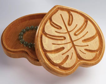 CNC Box - V-Carved Monstera Leaf-Shaped Box | CNC files for wood router (stl, dxf, svg, eps, ai, pdf) and 3D Printer File (stl).