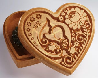 CNC Box - Mother's Day V-Carved Heart-Shaped Box | CNC files for wood router (stl, dxf, svg, eps, ai, pdf) and 3D Printer File (stl).