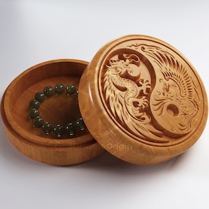 CNC Box - Yin Yang Drache Schmuckschatulle geschnitzt | CNC-Dateien für die Holzfräsmaschine (stl, dxf, svg, eps, ai, pdf) und 3D-Druckerdatei (stl).