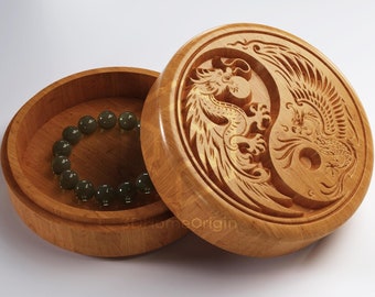 CNC Box - Yin Yang Dragon V-Carved Jewelry Box | CNC files for wood router (stl, dxf, svg, eps, ai, pdf) and 3D Printer File (stl).