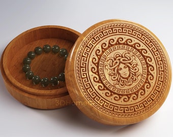 CNC Box - Greek Medusa V-Carved Jewelry Box | CNC files for wood router (stl, dxf, svg, eps, ai, pdf) and 3D Printer File (stl).