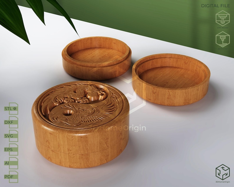 CNC Box - Yin Yang Dragon V-carved Jewelry Box | CNC Files for Wood ...