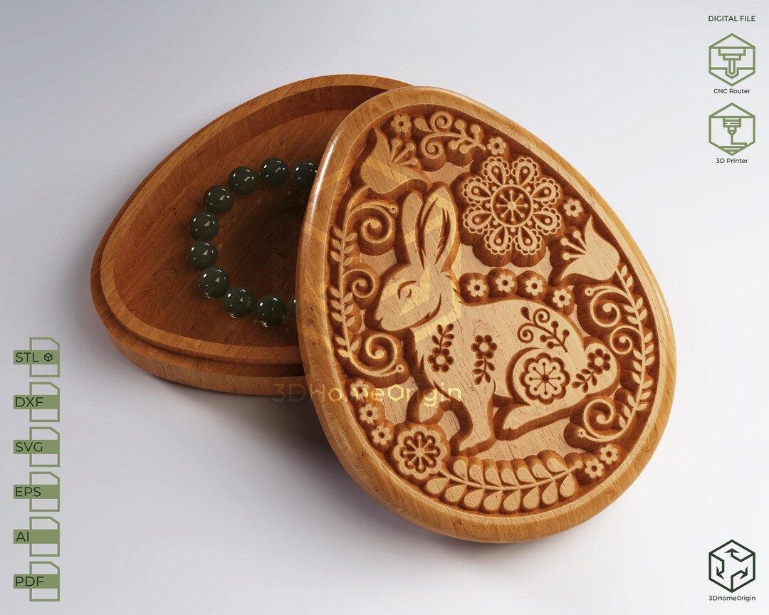 CNC Box - Easter Bunny V-carved Egg-shaped Box | CNC Files for Wood ...