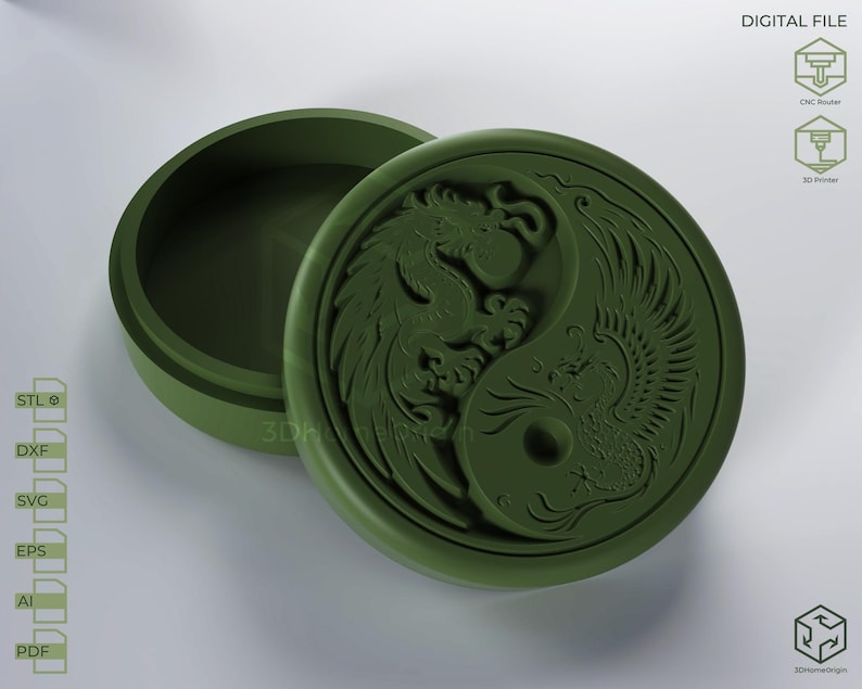 CNC Box - Yin Yang Dragon V-carved Jewelry Box | CNC Files for Wood ...