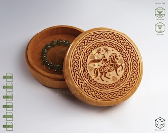 CNC Box - Viking Norse Myth V-Carved Jewelry Box | CNC files for wood router (stl, dxf, svg, eps, ai, pdf) and 3D Printer File (stl).