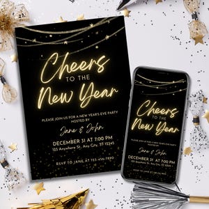 New Year&#39;s Eve Party Invitation, New Year&#39;s Party Invite, New Year&#39;s Eve Invites,  Printable Editable, Sparkling