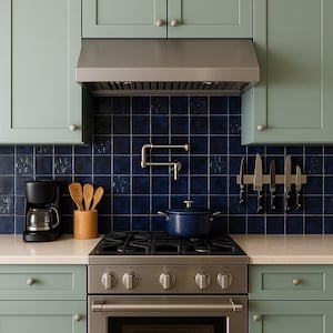 Cobalt Blue Tiles Set Handmade Ceramic  For Wall (Coloured with Artistic Glaze) 24 pcs.