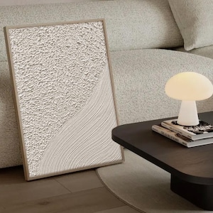 Arte de parede branca texturizada 3D: pintura abstrata acrílica pesada para decoração de sala de estar
