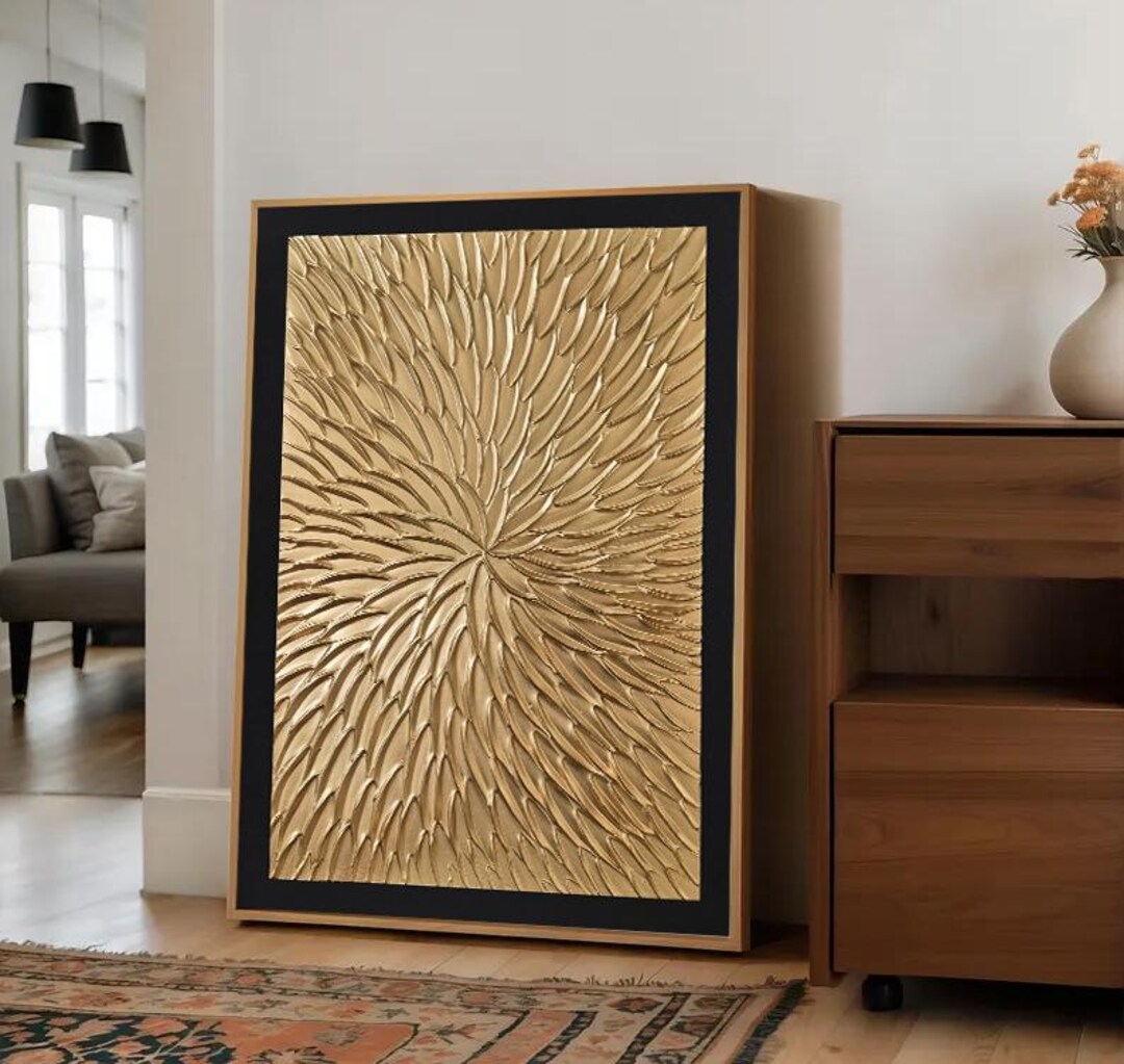 Large Black and Gold Abstract Canvas Painting: Modern Minimalist Art - Etsy