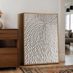 Arte de parede branca texturizada 3D moderna - Pintura acrílica minimalista abstrata com textura pesada para sala de estar