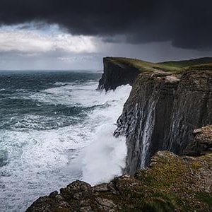Stormy Cliff Coastline Digital Art – Dramatic Ocean Wall Print