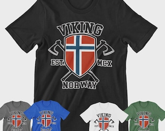 Viking Norway Men's T-Shirt Norway Flag Viking Design Shirt #F16