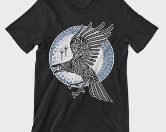 Raven Hugin and Munin Tribal Valhalla Vegvisir Raven Runes Viking T-Shirt #F34