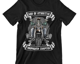 Fils de l'arthrite, chapitre Ibuprofène, crâne, rockeur old school, motard #C25
