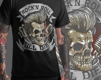 Camiseta con estilo rock and roll hasta la muerte, camiseta de algodón con estampado de calavera vintage, camisetas para amantes de la música, regalo para ella/él b29