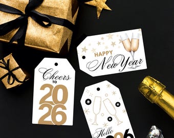 New Year's Gift Label | Party Favor Tag | Instant Download | Print at home | Cheers to the New Year | Hello 2026 | Happy New Year | To From