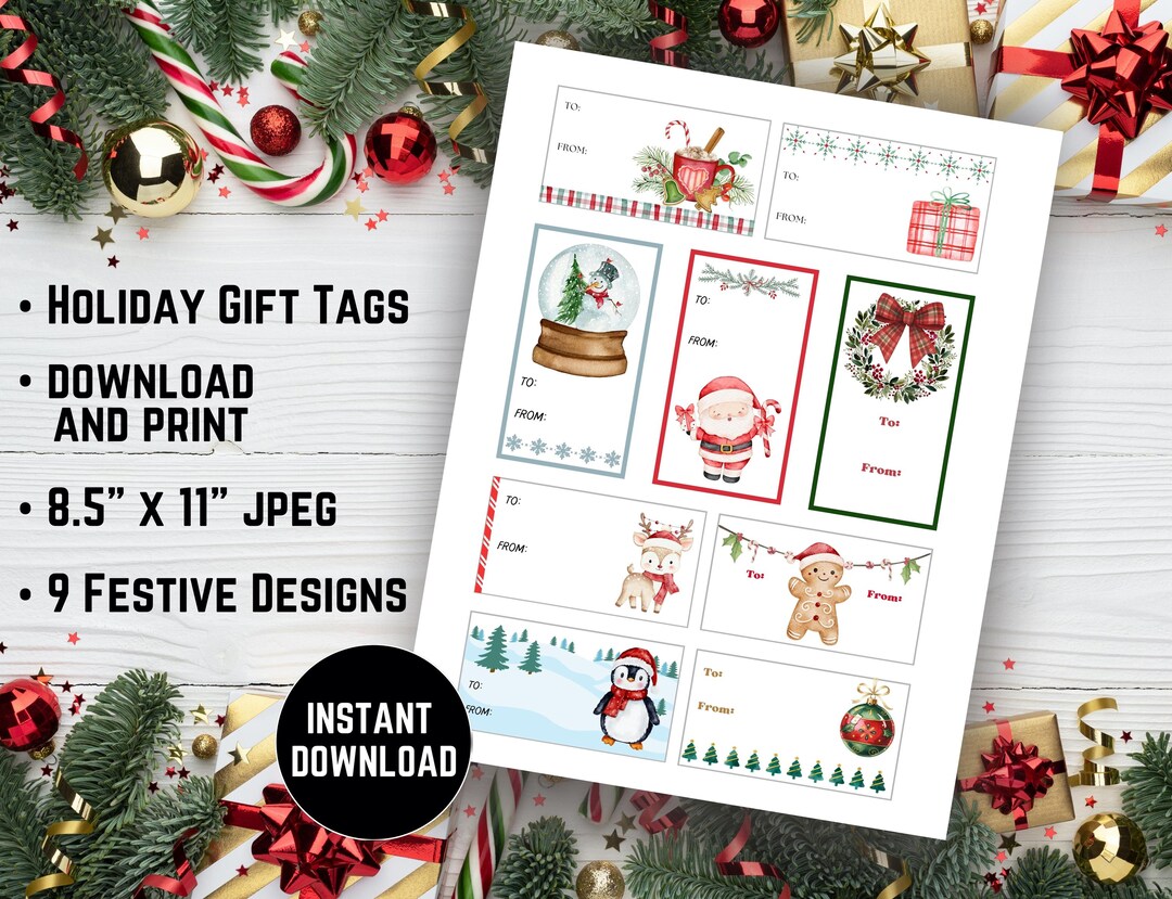 Printable Christmas Gift Tag | Watercolor Christmas Art | Festive ...