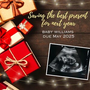 Annuncio di gravidanza a Natale / Salvare il regalo migliore per l'anno prossimo / Due taglie / Annuncio del bambino / Modifica in Canva / Prodotto digitale