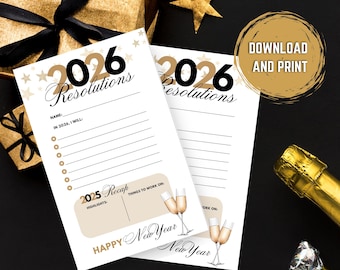 New Year's Resolutions 2026 List | Instant Download | Print at Home | 5.5"x8.5" | New Years Eve Party Activity | 2025 Recap | Happy New Year