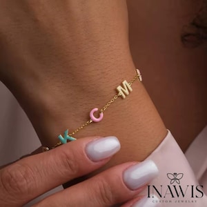 Pulsera de letras de esmalte personalizada, inicial de letras de burbujas de colores personalizadas, pulsera de letras de burbujas de esmalte, regalo para madre, regalo perfecto