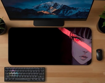 Dark Anime Waifu Desk Mat | 3 Sizes, Large Gaming Mouse Pad, Black Red