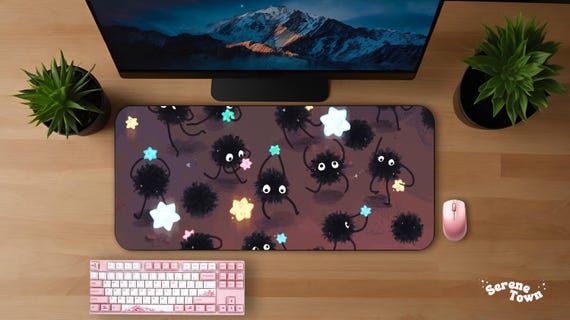 Soot Sprites Desk Mat | 3 Sizes Cute Art Susuwatari Mouse Pad Desk Japan Decor Gift Computer Accessories Japanese Anime